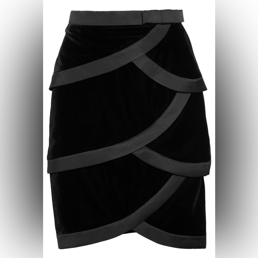 Valentino Tiered Black Velvet and Silk Skirt - NWT
